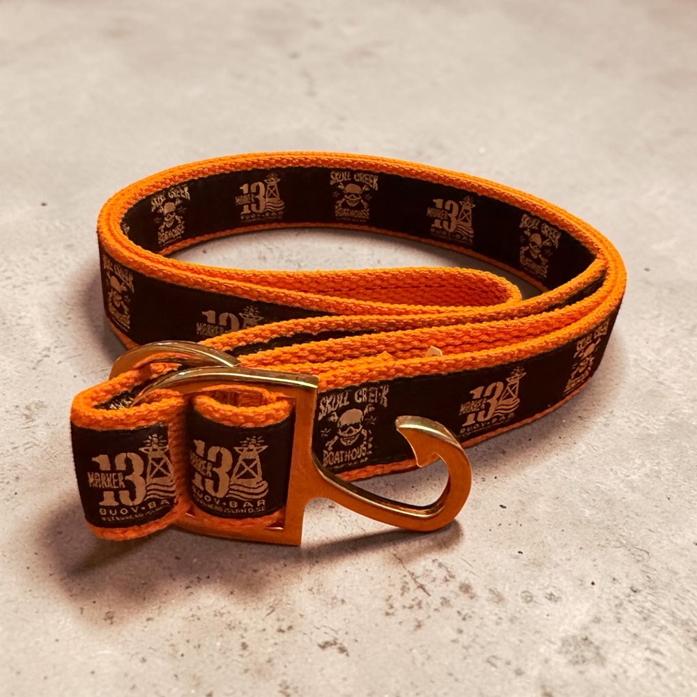Skull Creek Boathouse Marker 13 Buoy Bar Ribbon Belt Fish Hook Buckle Preppy